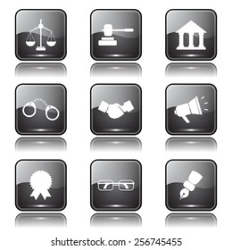Law Sign Square Vector Black Button Icon Design Set