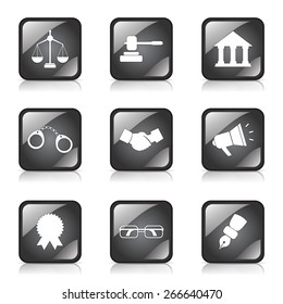 Law Sign Square Vector Black Button Icon Design Set