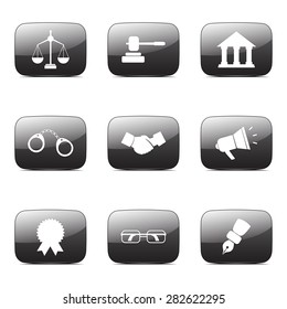 Law Sign Square Vector Black Button Icon Design Set