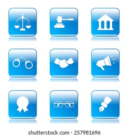 Law Sign Square Vector Blue Icon Design Set