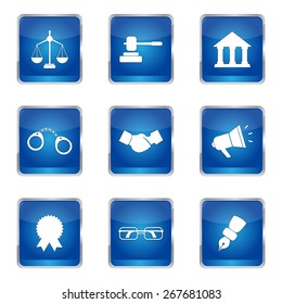 Law Sign Square Vector Blue Icon Design Set