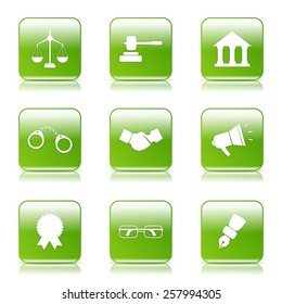 Law Sign Square Vector Green Icon Design Set