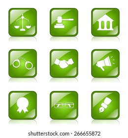 Law Sign Square Vector Green Icon Design Set