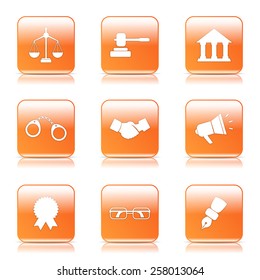 Law Sign Square Vector Orange Icon Design Set