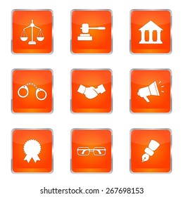 Law Sign Square Vector Orange Icon Design Set