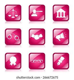 Law Sign Square Vector Pink Icon Design Set