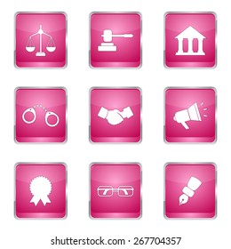 Law Sign Square Vector Pink Icon Design Set