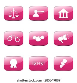 Law Sign Square Vector Pink Icon Design Set