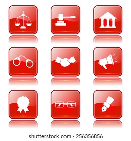 Law Sign Square Vector Red Icon Design Set