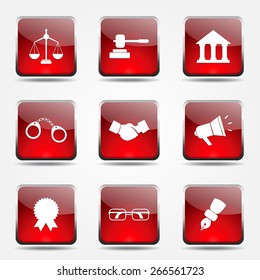 Law Sign Square Vector Red Icon Design Set