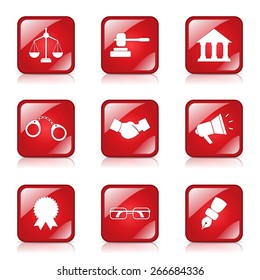 Law Sign Square Vector Red Icon Design Set