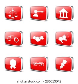 Law Sign Square Vector Red Icon Design Set