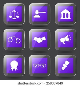 Law Sign Square Vector Violet Icon Design Set
