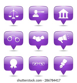 Law Sign Square Vector Violet Icon Design Set