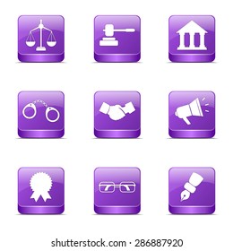 Law Sign Square Vector Violet Icon Design Set