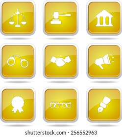 Law Sign Square Vector Yellow Icon Design Set