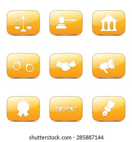 Law Sign Square Vector Yellow Icon Design Set