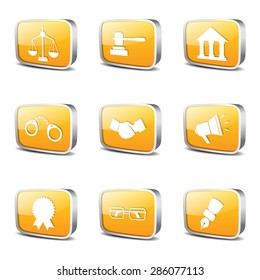 Law Sign Square Vector Yellow Icon Design Set