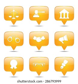 Law Sign Square Vector Yellow Icon Design Set