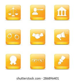 Law Sign Square Vector Yellow Icon Design Set