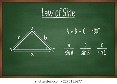 Law of sine trigonometry formula on green chalkboard vector