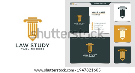 Law study logo design with pencil style. Logo template and business card design. Premium Vector