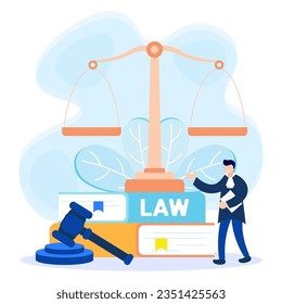 Law, supremacy and justice concept vector illustration. Litigation support, legal research, paralegal services, attorney assistants. judge's decision.