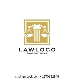 Law symbol logo, scale justice and square vector icon