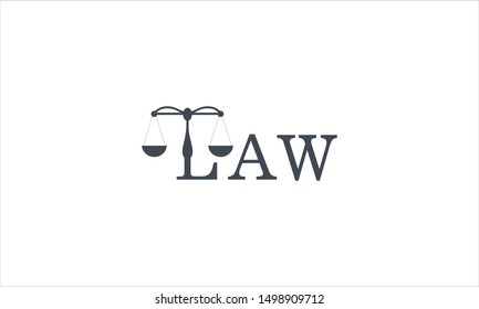 Law text logo with scale in flat minimal style