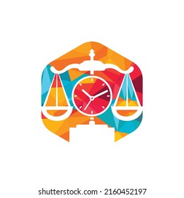 Law time vector logo design. Scale with clock icon vector logo design.	