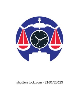 Law time vector logo design. Scale with clock icon vector logo design.	