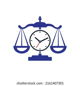 Law time vector logo design. Scale with clock icon vector logo design.	