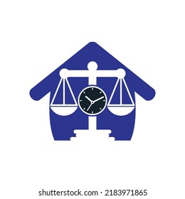 Law time vector logo design. Scale with clock icon vector logo design.	