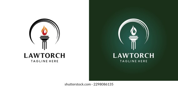 Law torch with flaming pillar of fire for law institution company logo design