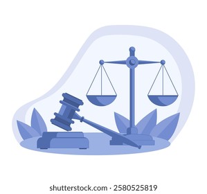 Law vector illustration. Gavel and libra - symbols of court and justice.