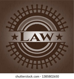 Law wooden emblem. Vintage. Vector Illustration.