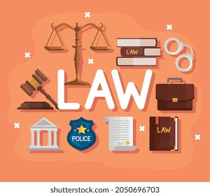 law word with justice icons