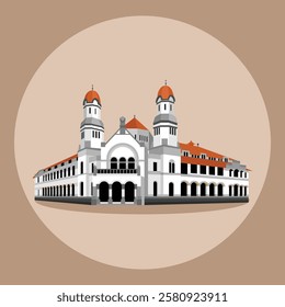 Lawang Sewu in Semarang, Central Java, Vintage Indonesian Historical Landmark Building Vector