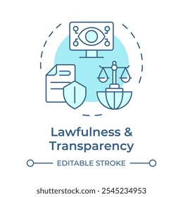 Lawfulness and transparency soft blue concept icon. GDPR principle. Legal compliance. Data protection regulation. Round shape line illustration. Abstract idea. Graphic design. Easy to use in article