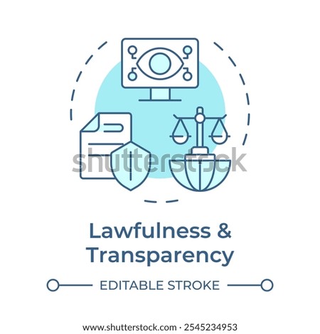 Lawfulness and transparency soft blue concept icon. GDPR principle. Legal compliance. Data protection regulation. Round shape line illustration. Abstract idea. Graphic design. Easy to use in article