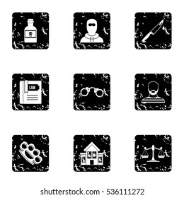 Lawlessness icons set. Grunge illustration of 9 lawlessness vector icons for web