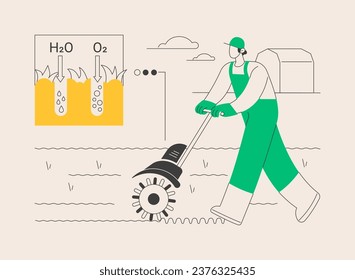 Lawn aeration abstract concept vector illustration. Restore lawn, overseeding service, absorb air and water, grass fertilization, aeration machine, garden maintenance, landscape abstract metaphor.