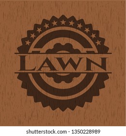 Lawn badge with wood background