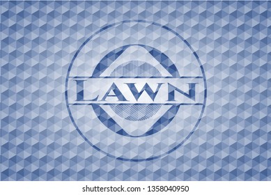 Lawn blue emblem with geometric pattern background.