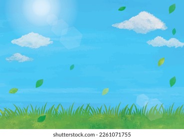 lawn and blue sky watercolor