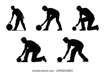 Lawn Bowls Player Silhouette Clipart Set, Lawn Bowls Silhouette Vector bundle