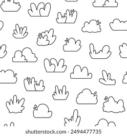 Lawn bush grass. Seamless pattern. Coloring Page. Organic park plant. Hand drawn style. Vector drawing. Design ornaments.