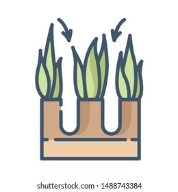 Lawn Care And Aeration - Color Filled Outline Icon, Lawn Grass Service, Gardening And Landscaping, Isolated Simple Sing With Plants And Aerating Process On White Background, Vector For Web, App