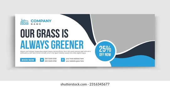 Lawn Care agriculture service for social media cover or post design template, modern lawn mower garden, or landscaping service. Social media banner for ads, banner social media.