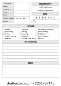 Lawn care client log book Manuscript Size: 8.5 x 11 inches